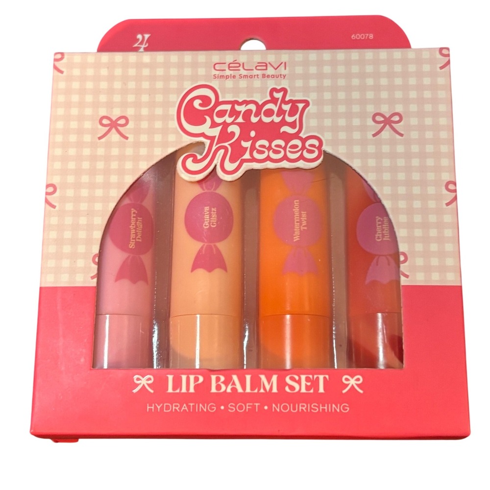 Celavi Candy Kisses Lip Balm Set 4 Pack Hydrating Nourishing Fruit Scents